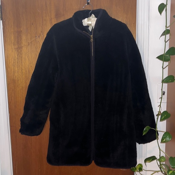 J Crew Coat size S black faux fur - Picture 1 of 7
